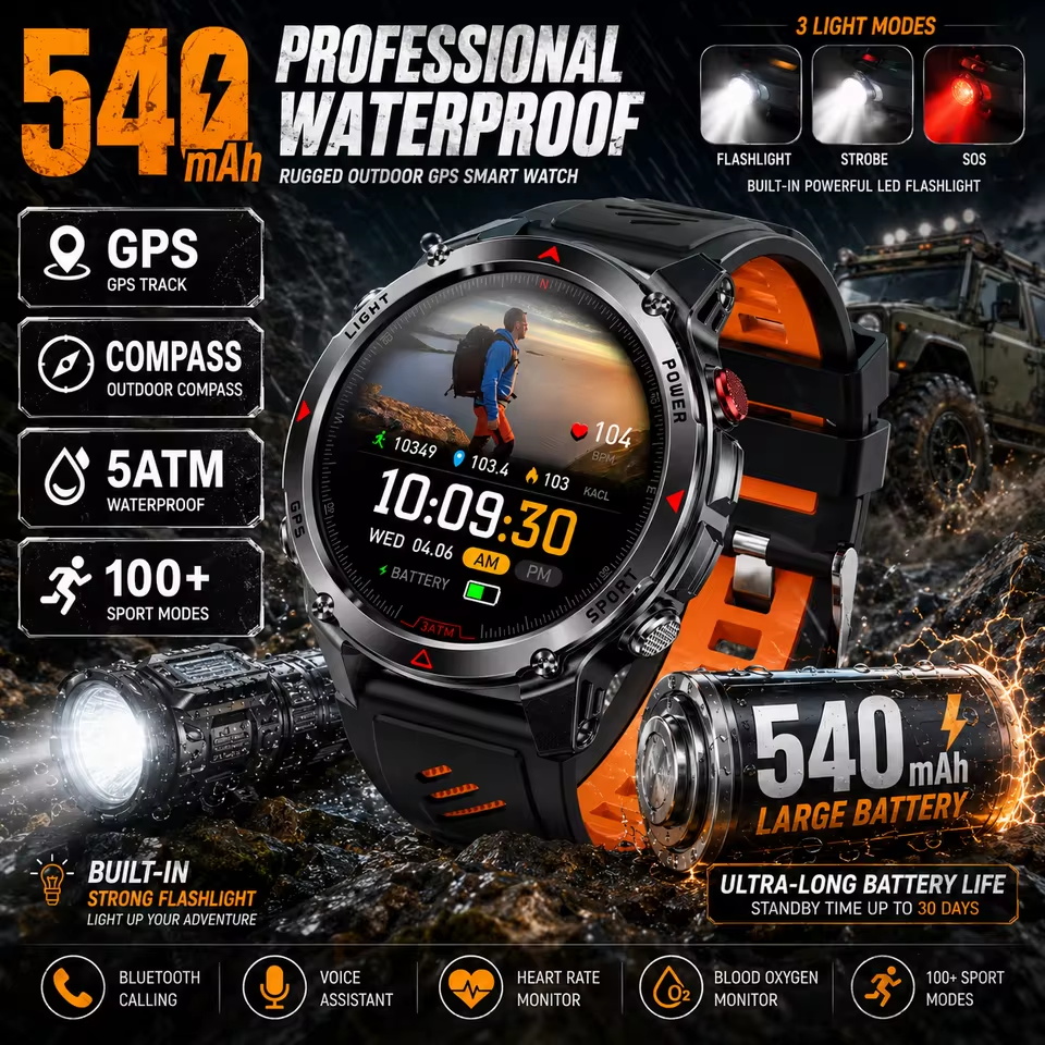 Altimeter Compass Watch - Militaire 540mAh GPS Smart Watch 3ATM