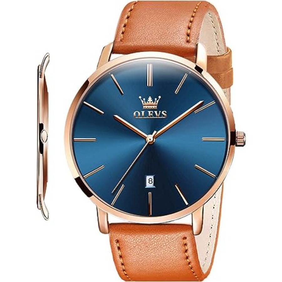 Smartwatch Watches For Men Digital - OLEVS Heren lederen horloges Zwart ultradun