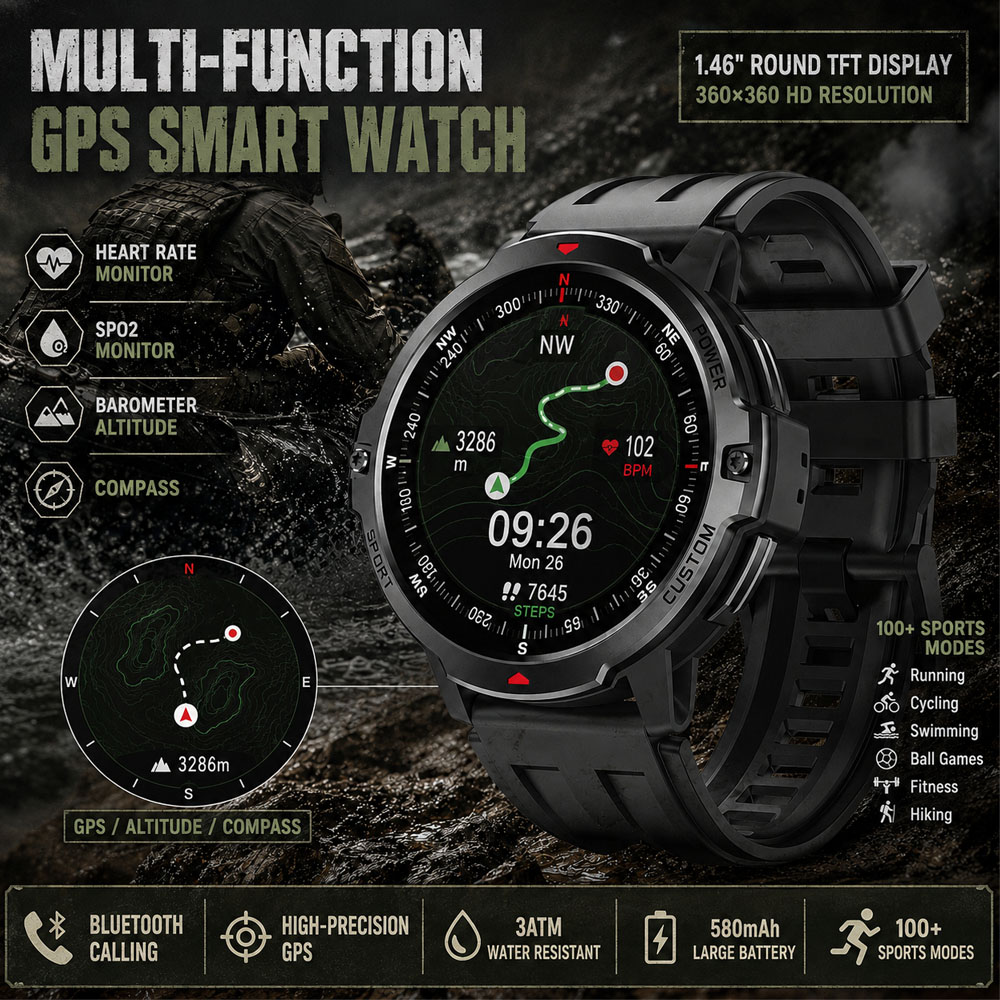 NIEUWE 1.46 Inch Militaire GPS - Timex Watches Smartwatch recensie en prijs